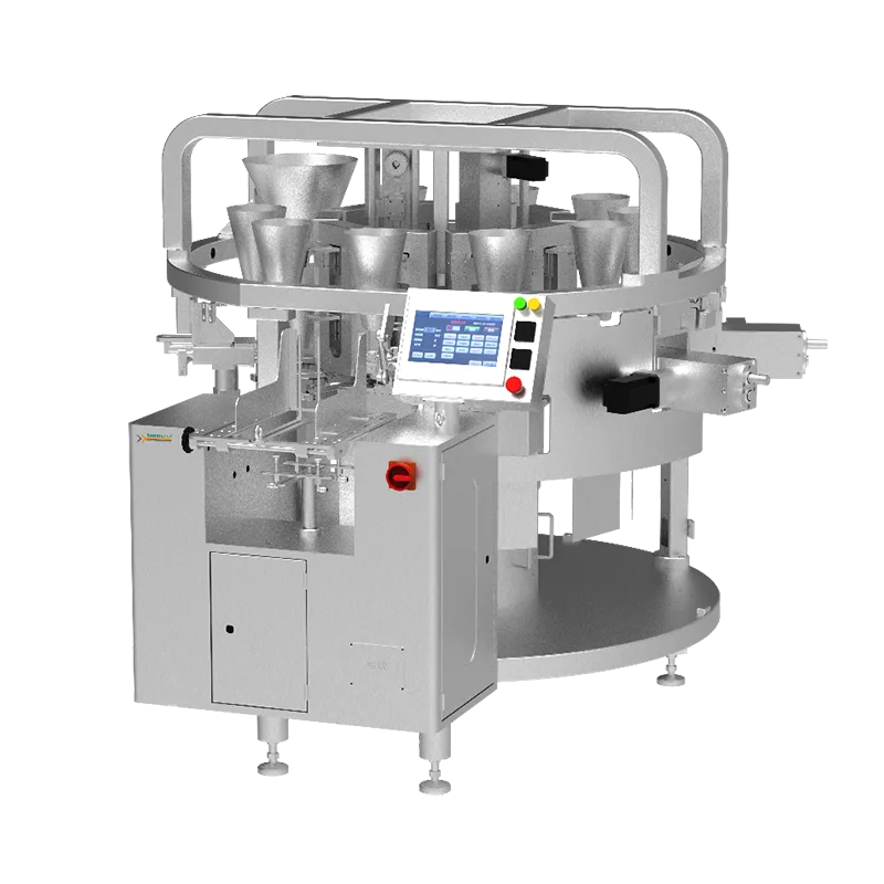 Máquina empacadora rotativa de bolsas largas con 10 estaciones